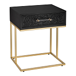 Приставной столик с резным узором на выдвижном ящике Black Table Carved Pattern варинант исполнения - 1 | Loft Concept в Рязани