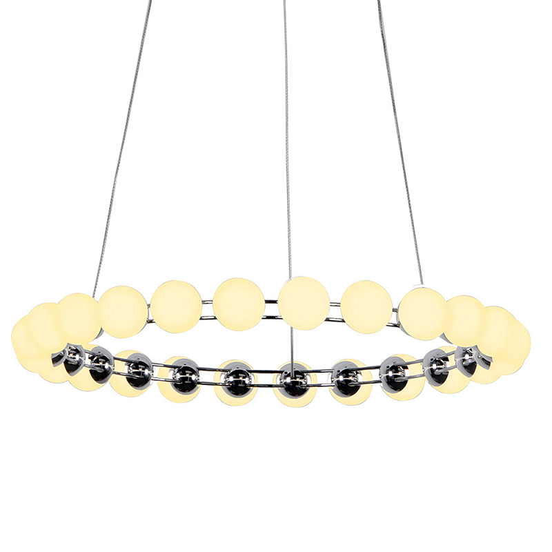 Люстра светодиодная кольцевая с круглыми плафонами белого цвета PEARLS Suspension 48 Хром Латунь Белый Люстра светодиодная кольцевая с круглыми плафонами белого цвета PEARLS Suspension 48 Хром Латунь Белый в Рязани | Loft Concept