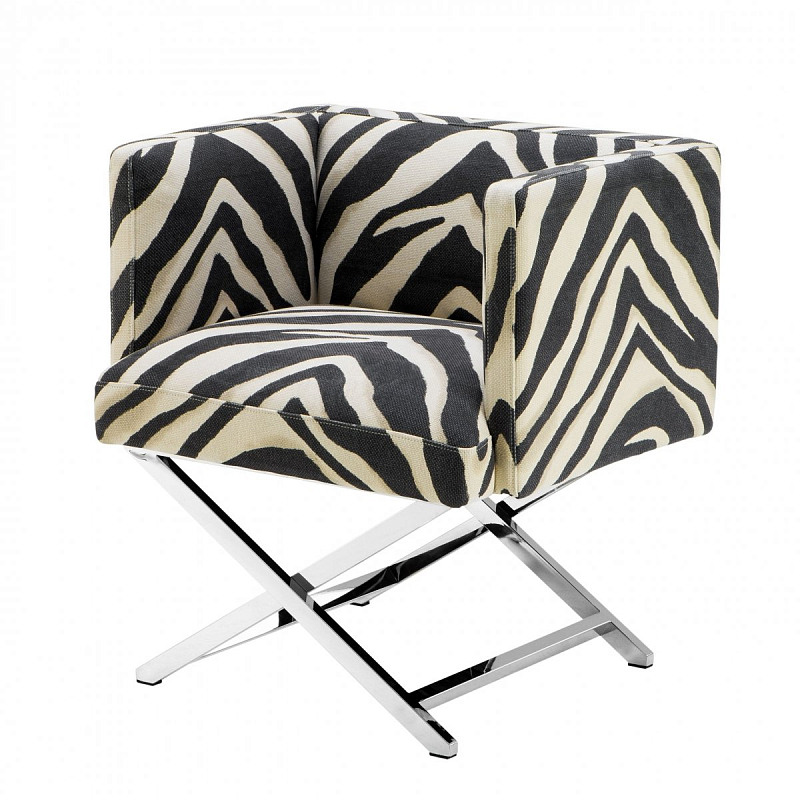 Кресло Eichholtz Chair Dawson Zebra Черно-белый Нержавеющая сталь Кресло Eichholtz Chair Dawson Zebra Черно-белый Нержавеющая сталь в Рязани | Loft Concept