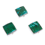 Таблетница карманная квадратная с 2-мя отделениями с зеркалом и накладкой из натуральных камней Малахит Хризоколла Silver Stone Pillboxes варинант исполнения - 4 | Loft Concept в Рязани