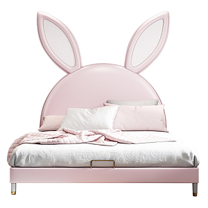 Детская кровать изголовьем в виде зайчика Розовый