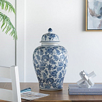 Ваза с крышкой и бело-синим цветочным узором Blue & White Ornament  варинант исполнения - 8 | Loft Concept в Рязани
