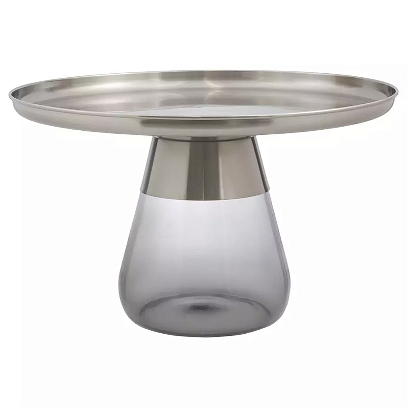 Кофейный столик с основанием из закаленного стекла Classic Round Gray Table Серый Хром Кофейный столик с основанием из закаленного стекла Classic Round Gray Table Серый Хром в Рязани | Loft Concept