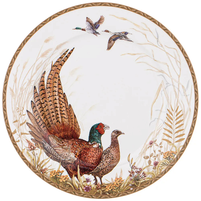 Тарелка закусочная из фарфора с изображением фазанов Hunting Porcelain Collection Белый Коричневый Мульти Тарелка закусочная из фарфора с изображением фазанов Hunting Porcelain Collection Белый Коричневый Мульти в Рязани | Loft Concept