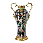 Ваза из фарфора черная с цветочной росписью и бронзовыми элементами Spring Garden варинант исполнения - 1 | Loft Concept в Рязани