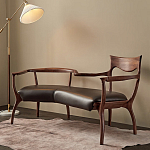 Кушетка с деревянным каркасом и сиденьем из коричневой натуральной кожи Moon Walnut Furniture варинант исполнения - 5 | Loft Concept в Рязани