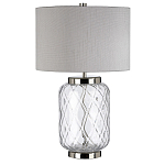 Настольная лампа с цилиндрическим абажуром и прозрачным стеклянным основанием Quintiesse варинант исполнения - 1 | Loft Concept в Рязани