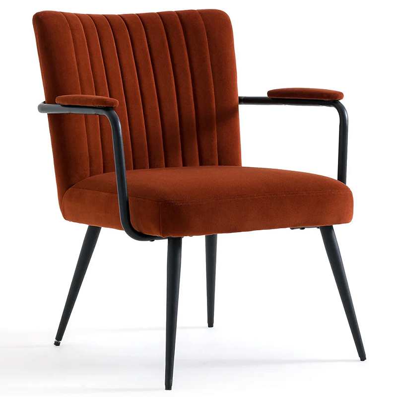 Кресло бархатное с подлокотниками на металлическом каркасе Oriel Retro Armchair Красный Черный в Рязани | Loft Concept 