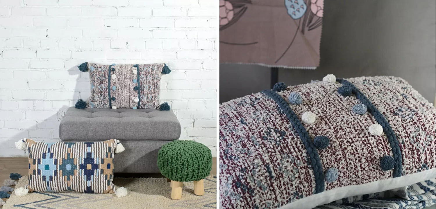 Подушка Lari Blue Ikat с кисточками Подушка Lari Blue Ikat с кисточками - Loft-Concept в Рязани