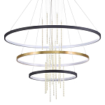 Люстра подвесная с 3-мя круглыми подвесами в черном и золотистом цвете и вертикальными подвесками Ring Horizontal варинант исполнения - 1 | Loft Concept в Рязани