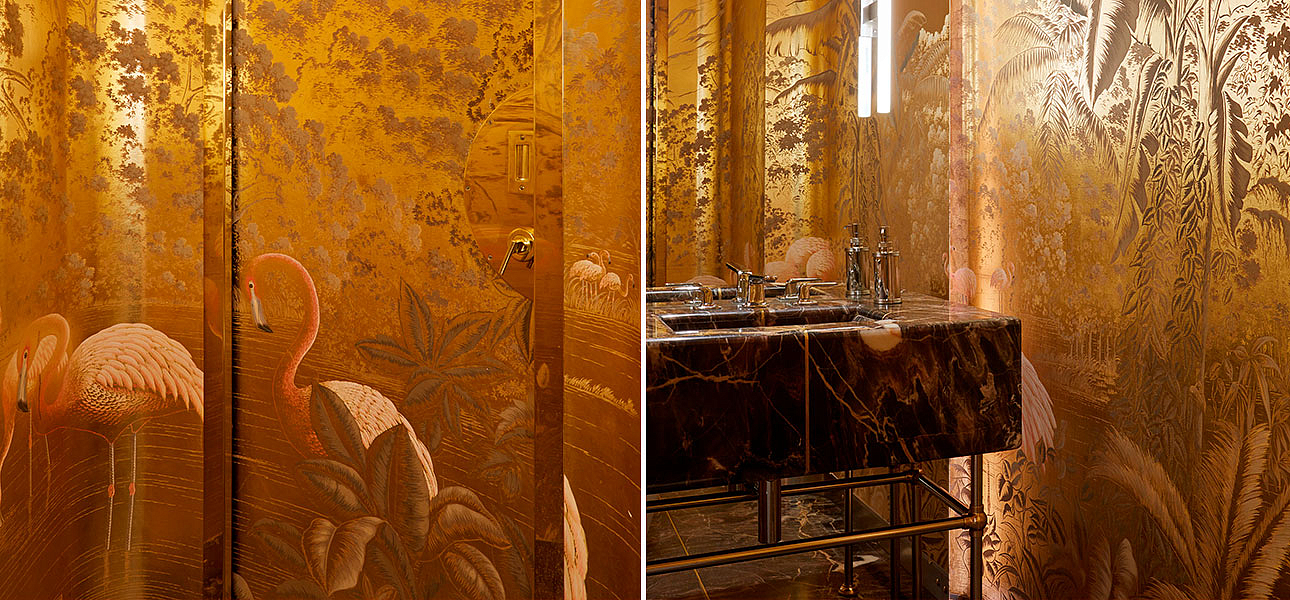Обои ручная роспись Flamingos Flamingo on Deep Rich Gold gilded paper Обои ручная роспись Flamingos Flamingo on Deep Rich Gold gilded paper - Loft-Concept в Рязани