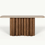 Консоль с овальной столешницей и фактурным деревянным основанием Enzo варинант исполнения - 2 | Loft Concept в Рязани