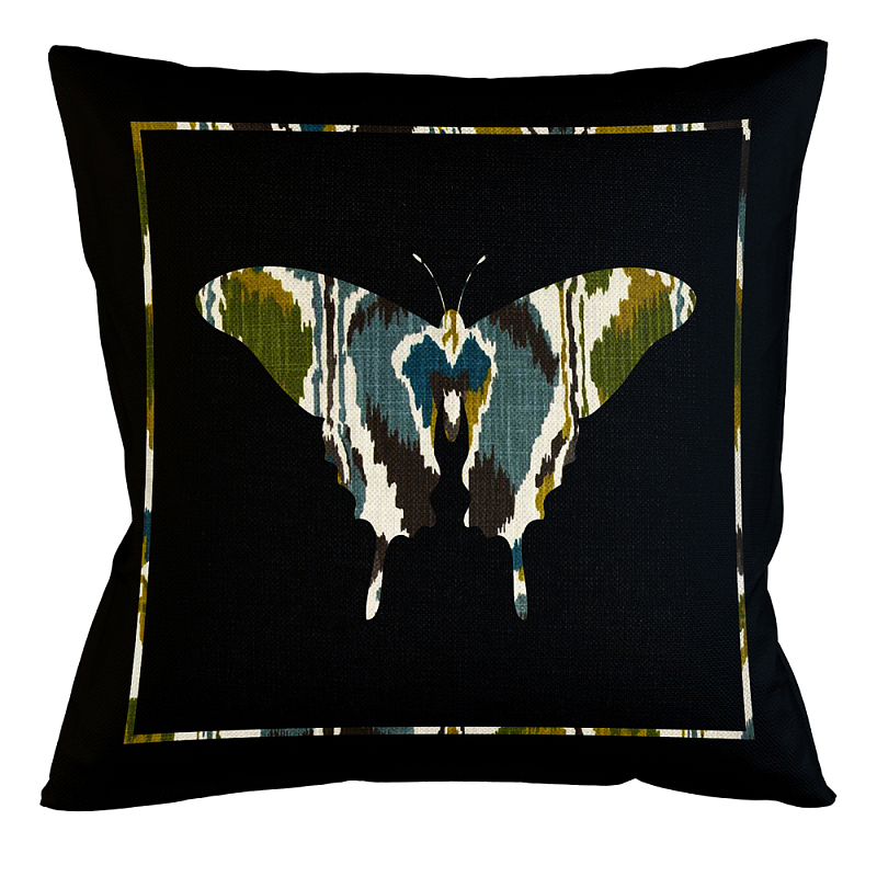 Подушка декоративная бабочка сине-зелёный орнамент Ikat Pattern Серый Бежевый Черный Зеленый Подушка декоративная бабочка сине-зелёный орнамент Ikat Pattern Серый Бежевый Черный Зеленый в Рязани | Loft Concept