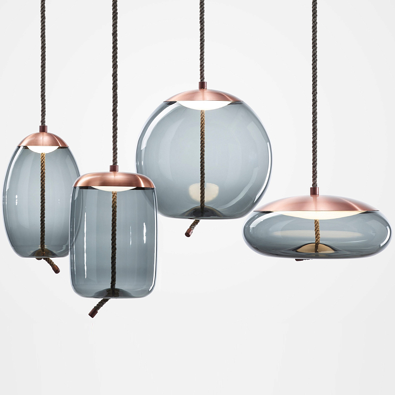 Подвесной светильник KNOT Small Gray glass Copper Голубой Медь Подвесной светильник KNOT Small Gray glass Copper Голубой Медь в Рязани | Loft Concept