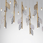 Люстра с золотистыми трубками и прозрачными стеклянными листьями на подвесах Sylva  варинант исполнения - 6 | Loft Concept в Рязани