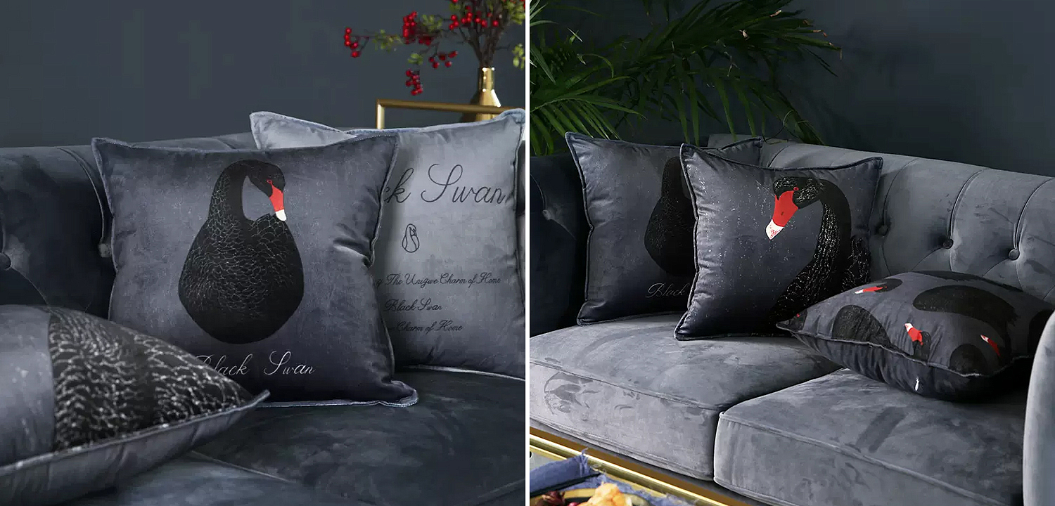 Декоративная подушка Black Swans Cushion Черная Декоративная подушка Black Swans Cushion Черная - Loft-Concept в Рязани