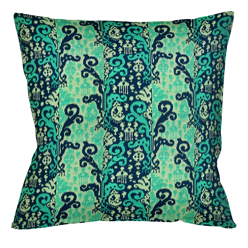 Подушка декоративная бирюзовая с орнаментом Ikat Pattern Черный Бирюзовый Бежевый Темно-синий Подушка декоративная бирюзовая с орнаментом Ikat Pattern Черный Бирюзовый Бежевый Темно-синий в Рязани | Loft Concept