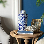 Ваза цилиндрической формы с крышкой и синим цветочным узором на белом фоне Blue & White Ornament варинант исполнения - 6 | Loft Concept в Рязани