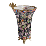 Ваза из фарфора черная с цветочной росписью и бронзовой стрекозой Spring Garden варинант исполнения - 3 | Loft Concept в Рязани