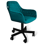 Стул с мягкой бирюзовой обивкой из велюра и подъемно-поворотным механизмом на черных колесиках Harper Turquoise варинант исполнения - 1 | Loft Concept в Рязани