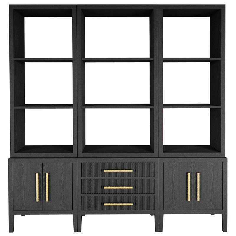 Модульный стеллаж Primo из трех составных элементов Черный дуб Черный Золотой в Рязани | Loft Concept 