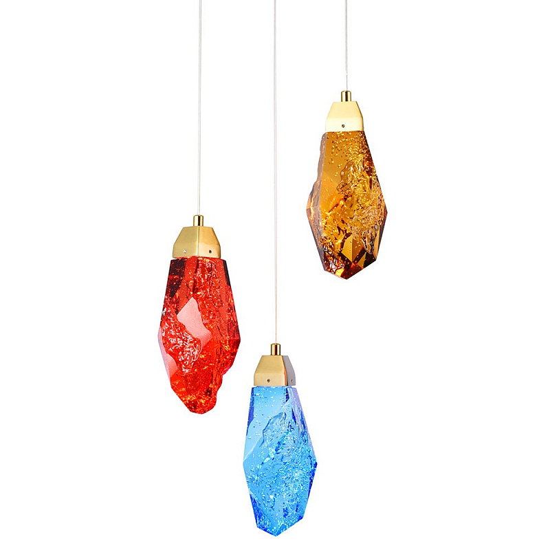 Подвесной светильник с тремя цветными плафонами Soar Colorful Lamp Латунь Мульти Янтарный Красный Синий в Рязани | Loft Concept 