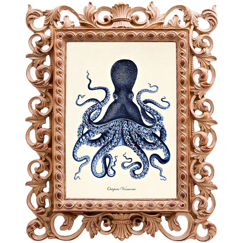 Постер Blue Octopus Poster Бежевый Морская синь Постер Blue Octopus Poster Бежевый Морская синь в Рязани | Loft Concept