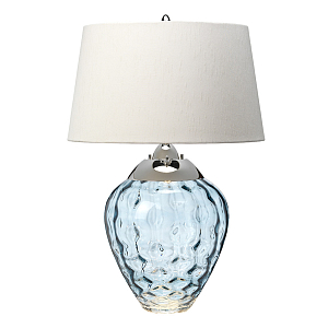 Настольная лампа со белым конусным абажуром и прозрачным голубым стеклянным основанием Quintiesse