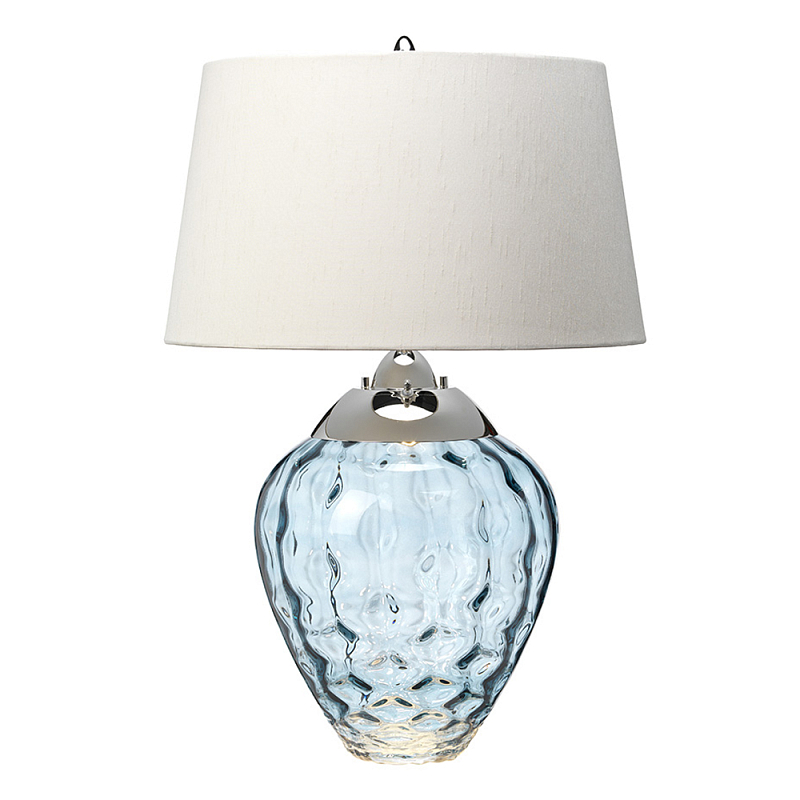 Настольная лампа со белым конусным абажуром и прозрачным голубым стеклянным основанием Quintiesse Никель Голубой Прозрачное Стекло Белый в Рязани | Loft Concept 