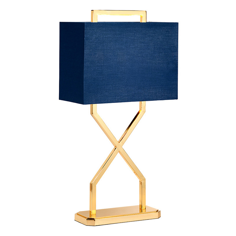 Настольная лампа с основанием из полированного золота и прямоугольным абажуром глубокого синего цвета Elstead Lighting Синий Золотой в Рязани | Loft Concept 