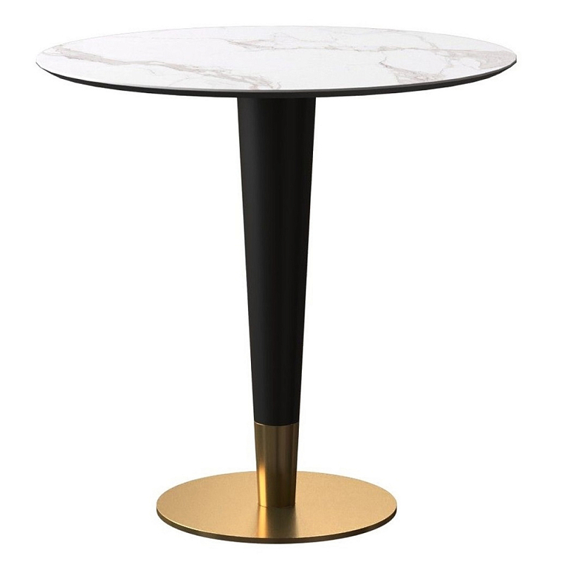 Обеденный стол с круглой каменной столешницей Brass Dinner Table Белый Золотой Черный в Рязани | Loft Concept 