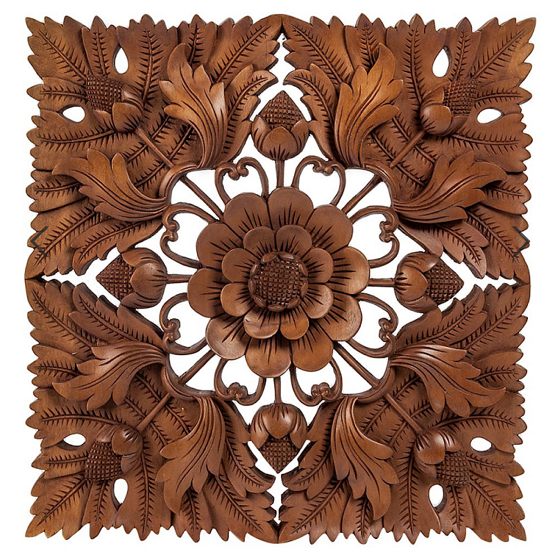 Панно из дерева квадратное Flower Panel With Trees Коричневый в Рязани | Loft Concept 