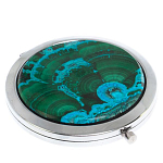 Зеркало карманное складное круглое из натурального камня Малахит с Хризоколлой в подарочной упаковке Silver Stone Mirrors варинант исполнения - 1 | Loft Concept в Рязани