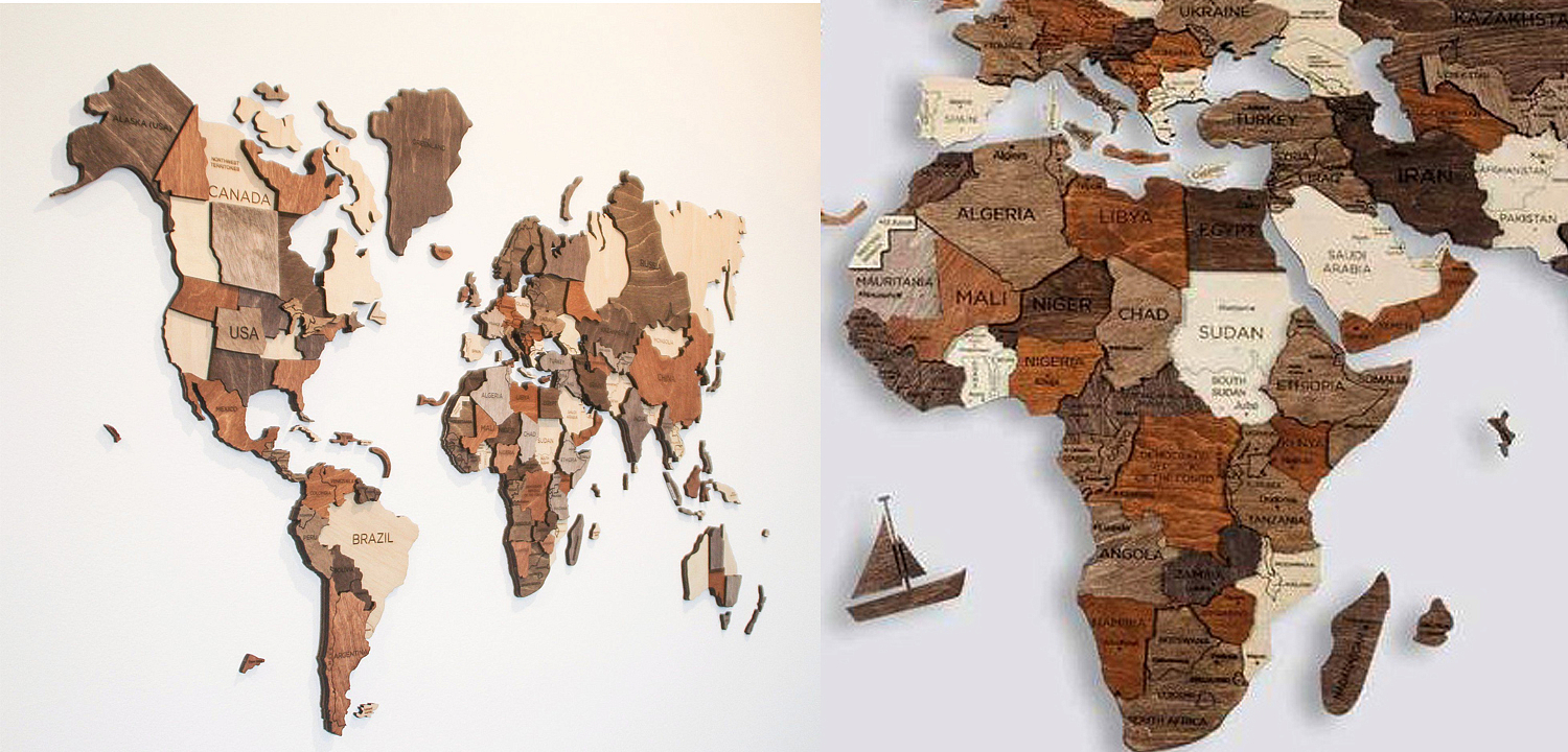 Аксессуар на стену Wooden World Map Аксессуар на стену Wooden World Map - Loft-Concept в Рязани