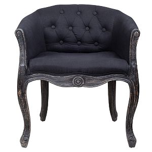 Кресло низкое в стиле прованс Черный Лен Louis French Armchair