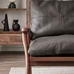 Кресло c каркасом из массива дерева и мягкой кожаной обивкой Walnut Armchair варинант исполнения - 10 | Loft Concept в Рязани