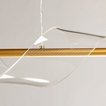 Люстра линейная золотистого цвета с двумя прозрачными волнистыми элементами Wave Line варинант исполнения - 9 | Loft Concept в Рязани