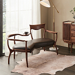 Кушетка с деревянным каркасом и сиденьем из коричневой натуральной кожи Moon Walnut Furniture варинант исполнения - 6 | Loft Concept в Рязани