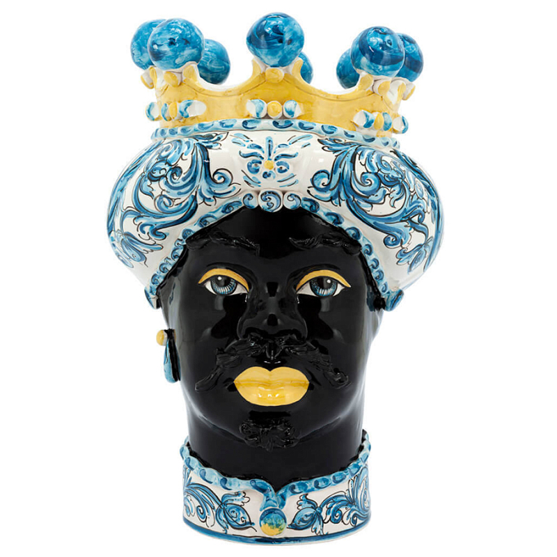Ваза VASE MORO MAN ORNATE Blue and Yellow Синий Желтый Ваза VASE MORO MAN ORNATE Blue and Yellow Синий Желтый в Рязани | Loft Concept