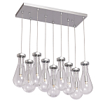 Люстра с 9-ю прозрачными плафонами из стекла в форме капли на прямоугольном потолочном основании цвета хром Lucid Rain  варинант исполнения - 2 | Loft Concept в Рязани