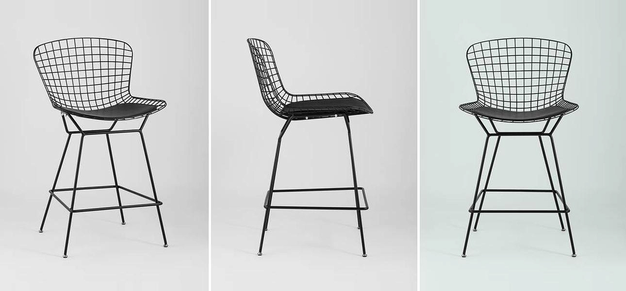 Полубарный стул Bertoia Barstool Черный Матовый Металл Полубарный стул Bertoia Barstool Черный Матовый Металл - Loft-Concept в Рязани