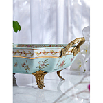 Блюдо прямоугольное из голубого фарфора с ручками и рисунком птиц и цветов Blue Garden варинант исполнения - 4 | Loft Concept в Рязани