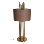 Настольная лампа с цилиндрическим абажуром из коричневой ткани и золотыми трубочками Brown Aura варинант исполнения - 2 | Loft Concept в Рязани