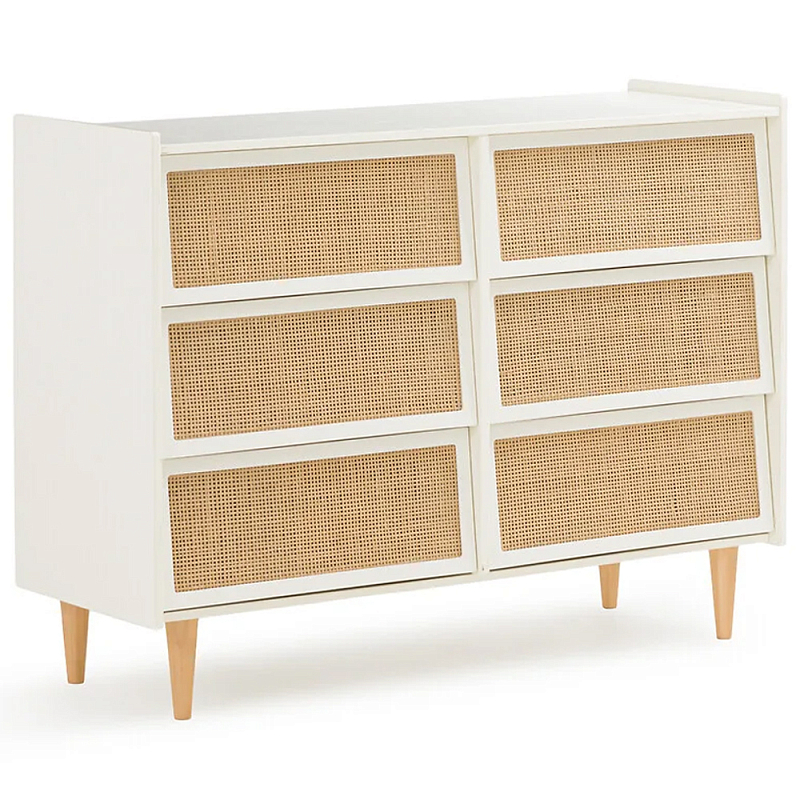 Комод с 6-ю ящиками из плетеного ротанга Remi Cream Wicker Furniture Молочный Древесина Бежевый Комод с 6-ю ящиками из плетеного ротанга Remi Cream Wicker Furniture Молочный Древесина Бежевый в Рязани | Loft Concept
