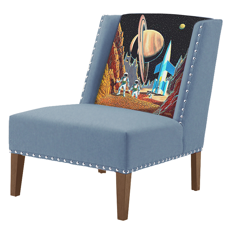 FUN Armchair Retro Futurism Blue Дизайнерское кресло с цветным принтом Серо-голубой FUN Armchair Retro Futurism Blue Дизайнерское кресло с цветным принтом Серо-голубой в Рязани | Loft Concept