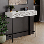 Консоль напольная пыльного белого цвета с выдвижным ящиком с резным орнаментом HEATON CONSOLE OAK варинант исполнения - 3 | Loft Concept в Рязани