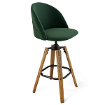 Барный стул со спинкой и металлической подставкой на 4-х деревянных ножках Зеленый Велюр Vendramin Chair варинант исполнения - 1 | Loft Concept в Рязани