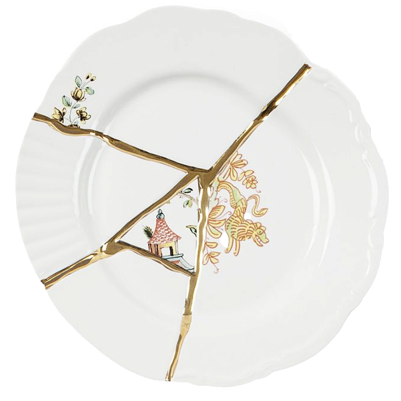 Десертная тарелка Seletti Kintsugi Белый Золотой Десертная тарелка Seletti Kintsugi Белый Золотой в Рязани | Loft Concept