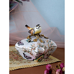 Шкатулка фиолетового цвета с рисунком бабочек и крышкой с фигуркой птицы на ветке Eden Garden варинант исполнения - 7 | Loft Concept в Рязани