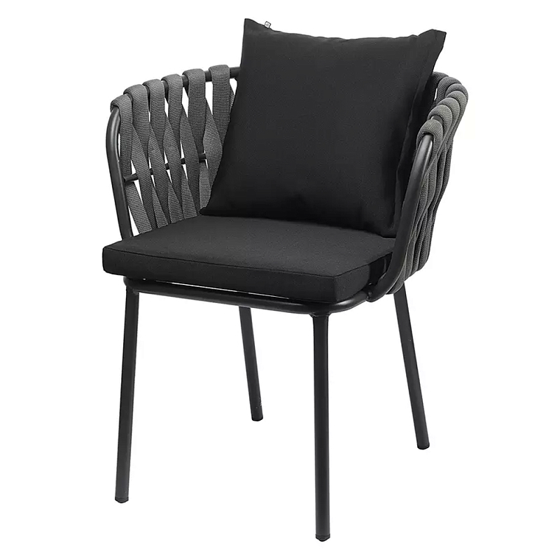 Стул мягкий с декором в виде плетеных лент на спинке и подлокотниках Semicircular Chair Decorated with Ribbons Черный Серый в Рязани | Loft Concept 